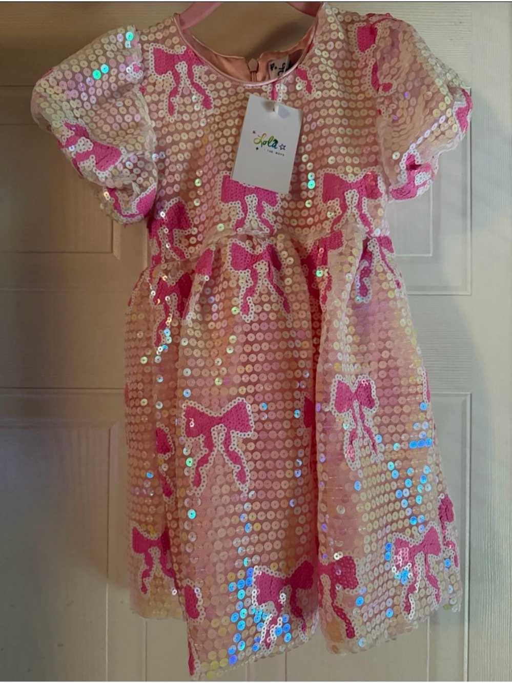 Lola + The Boys Pink Sequin Bow Formal Dress